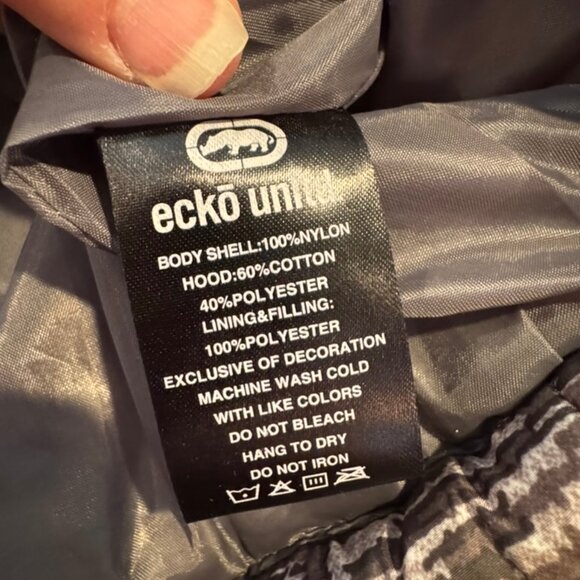 Ecko Unlimited Vest Mens XL Gray Camo Hooded Puffer Sleeveless Zip - Picture 10 of 10